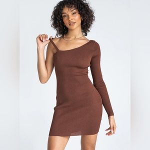 Princess Polly ELIJAH ASYMMETRIC MINI DRESS BROWN